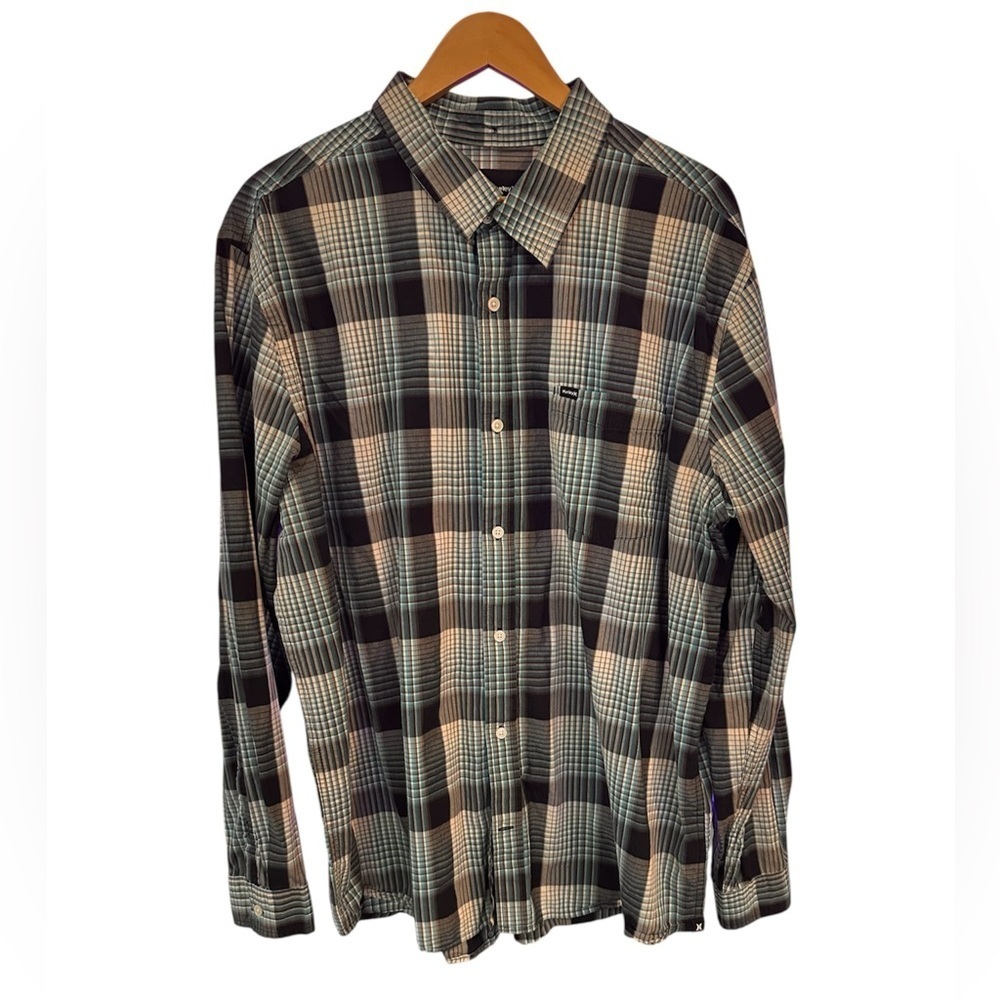 Men’s Hurley Black and Teal Button Down Casual Shirt Size 2XL